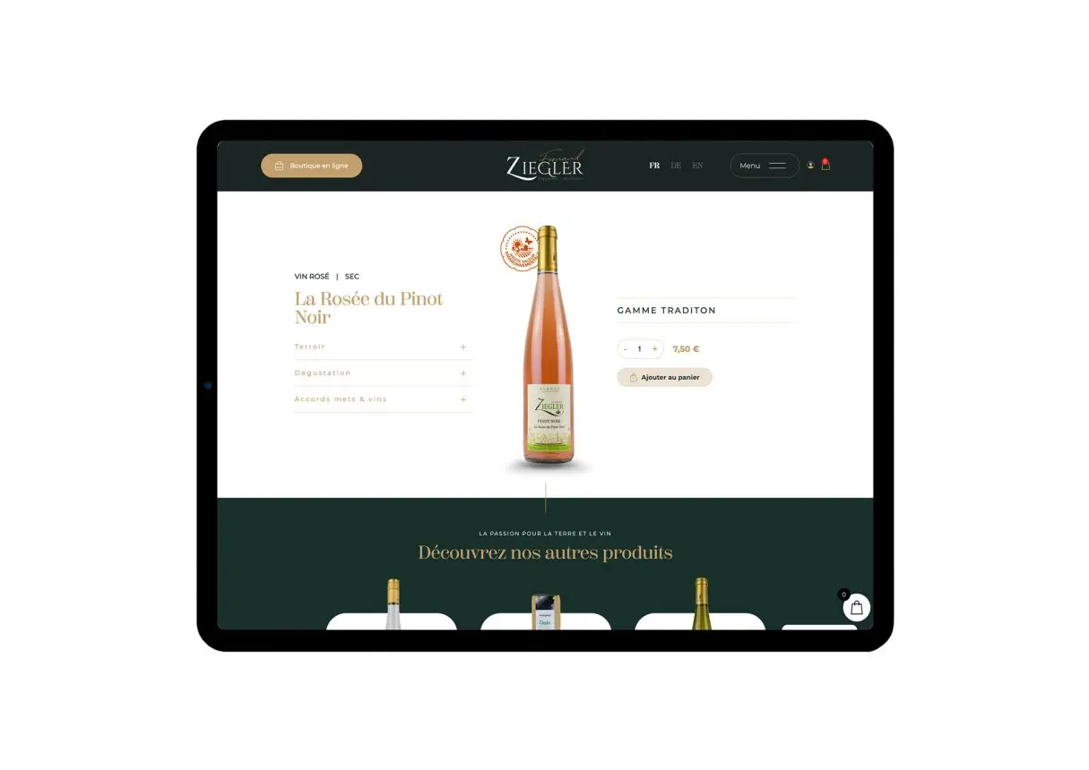 Be4 a modernisé le site et la boutique en ligne du Domaine Ziegler en Alsace, offrant une expérience fluide et optimisée.