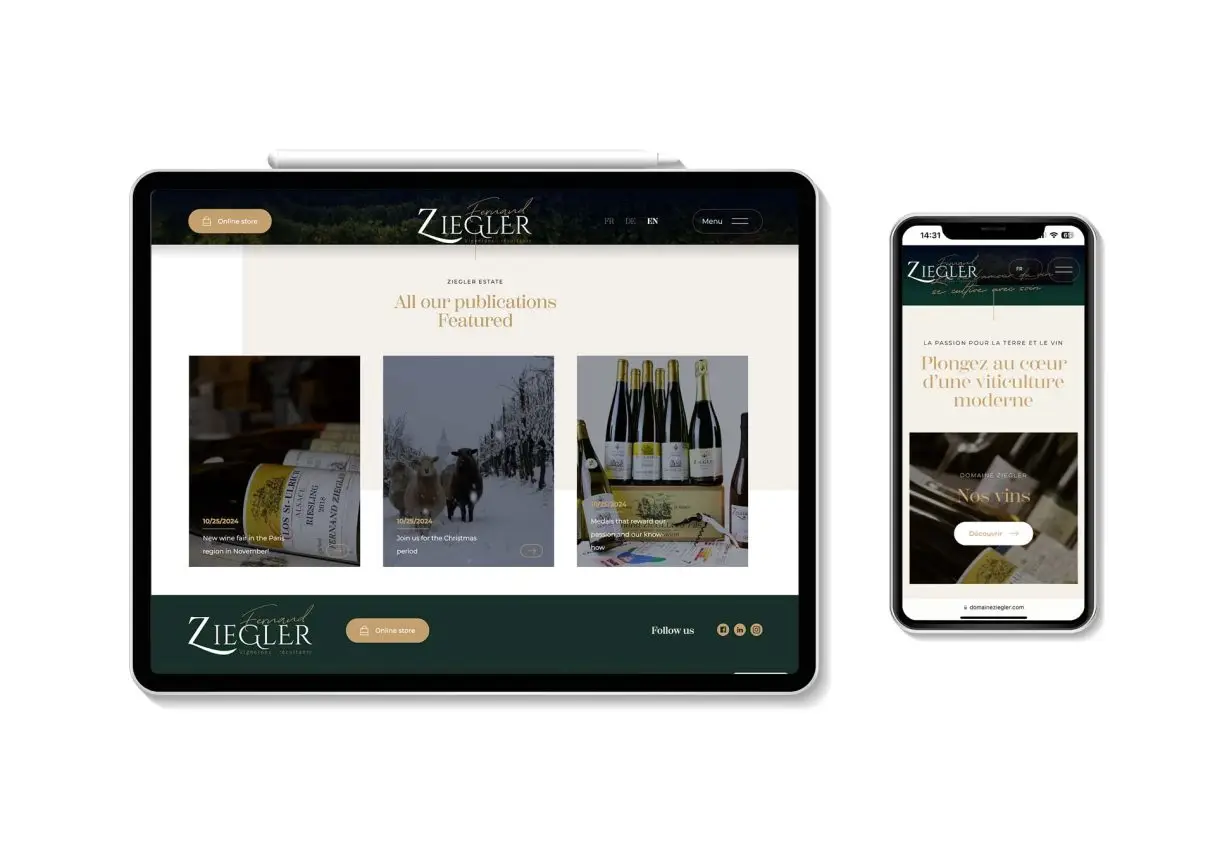 Be4 a modernisé le site et la boutique en ligne du Domaine Ziegler en Alsace, offrant une expérience fluide et optimisée.