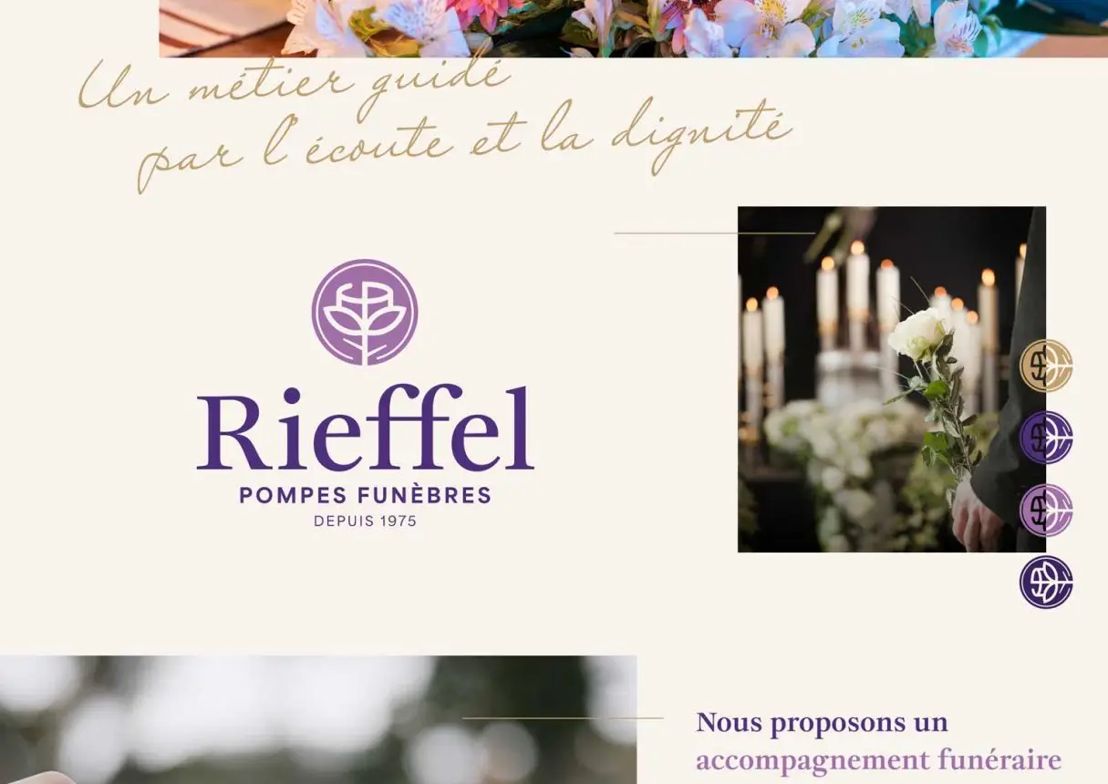 Interface claire et moderne du site web des Pompes Funèbres Rieffel